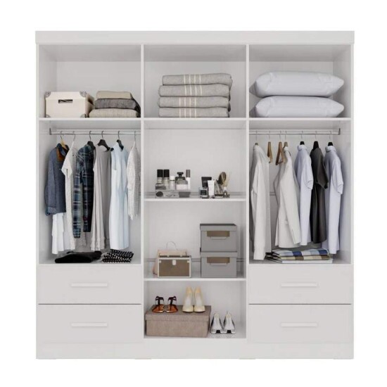 Guarda-roupa Texas Premium Branco 6 Portas 4 gavetas Larg. 1.80m - Sall�to