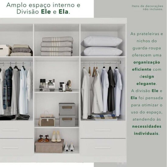 Guarda-roupa Texas Premium Branco 6 Portas 4 gavetas Larg. 1.80m - Sall�to