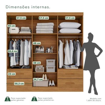 Guarda-roupa Texas Premium Cinamomo 6 Portas 4 gavetas Larg. 1.80m - Sall�to