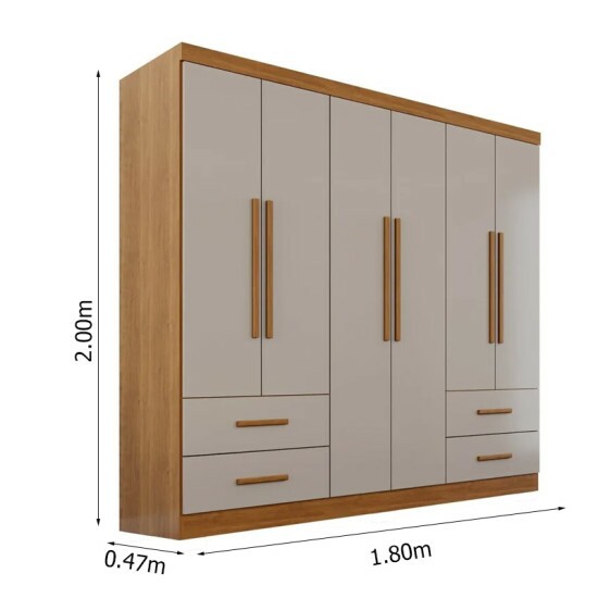 Guarda-roupa Texas Premium Cinamomo/Off 6 Portas 4 gavetas Larg. 1.80m - Sall�to