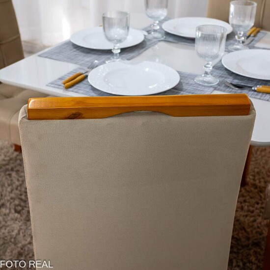Mesa de Jantar Moscou 90x90 Vidro Off/Base Cinamomo + 4 Cad. Londres Veludo Avel� Madeira Minas Plac - Entregue Montada