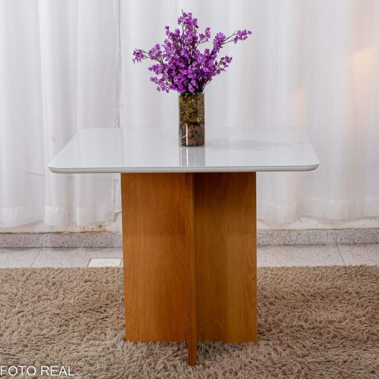 Mesa de Jantar Moscou 90x90 Vidro Off/Base Cinamomo + 4 Cad. Londres Veludo Avel� Madeira Minas Plac - Entregue Montada