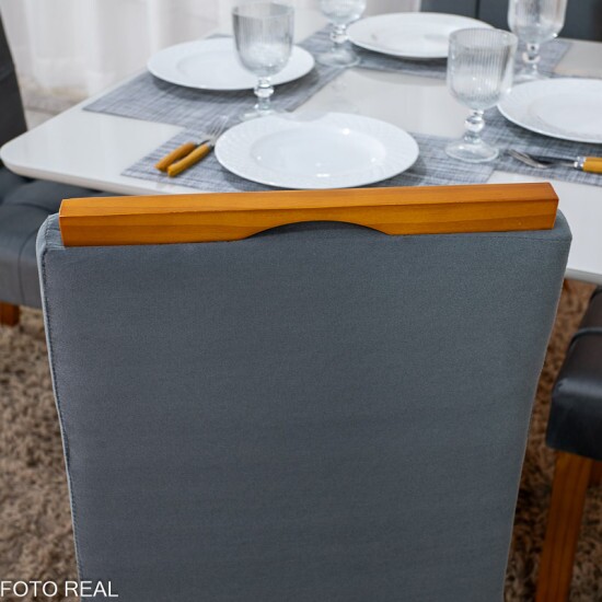 Mesa de Jantar Moscou 90x90 Vidro Off/Base Cinamomo + 4 Cad. Londres Veludo Chumbo Madeira Maci�a Minas Plac - Entregue Montada
