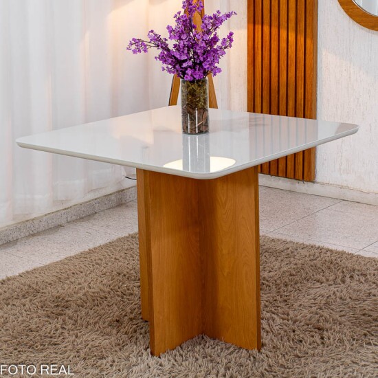 Mesa de Jantar Moscou 90x90 Vidro Off/Base Cinamomo + 4 Cad. Londres Veludo Chumbo Madeira Maci�a Minas Plac - Entregue Montada