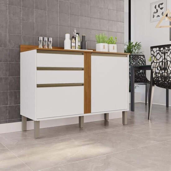 Balc�o Cozinha P�rola Branco/Cinamomo 2 Portas 2 Gavetas Larg. 1.20m - Sall�to