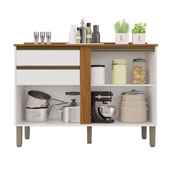 Balc�o Cozinha P�rola Branco/Cinamomo 2 Portas 2 Gavetas Larg. 1.20m - Sall�to