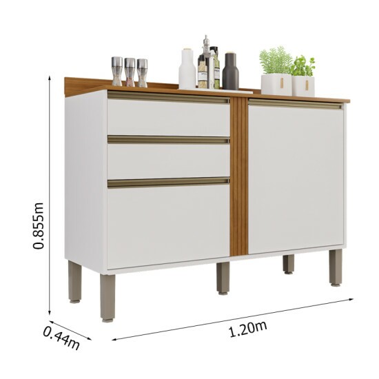 Balc�o Cozinha P�rola Branco/Cinamomo 2 Portas 2 Gavetas Larg. 1.20m - Sall�to