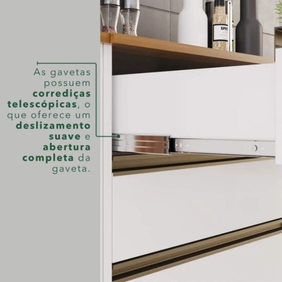 Balc�o P�rola Branco/Cinamomo 2 Portas e 2 Gavetas Larg 1.20m + A�reo P�rola 2 Portas Branco/Cinamomo Larg. 1.20m - Sall�to