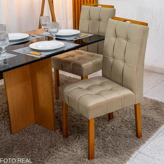 Mesa de Jantar Moscou 120x80 Vidro Preto/Base Cinamomo + 4 Cad. Londres Veludo Avel� Madeira Minas Plac - Entregue Montada