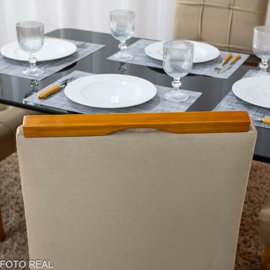Mesa de Jantar Moscou 120x80 Vidro Preto/Base Cinamomo + 4 Cad. Londres Veludo Avel� Madeira Minas Plac - Entregue Montada