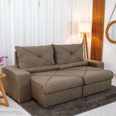Sof� Retr�til Reclin�vel Tokio 2.30m Linho Marrom 28