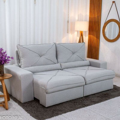 Sof� Retr�til Reclin�vel Tokio 2.30m Linho Cinza 31