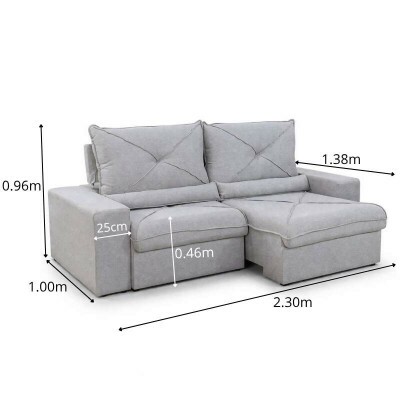 Sof� Retr�til Reclin�vel Tokio 2.30m Linho Cinza 31