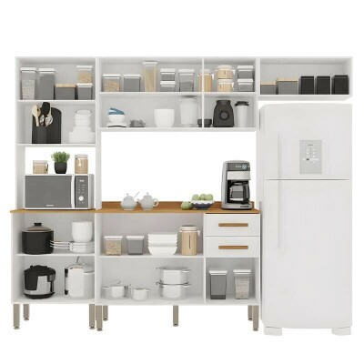 Torre Quente Cozinha New Val�ncia + Balc�o 1.20m + A�reo Triplo 3 Portas 1.20m + Arm�rio de geladeira New Val�ncia Branco/Cinamomo - Sall�to