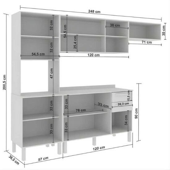 Torre Quente Cozinha New Val�ncia + Balc�o 1.20m + A�reo Triplo 3 Portas 1.20m + Arm�rio de geladeira New Val�ncia Cinamomo/Off - Sall�to