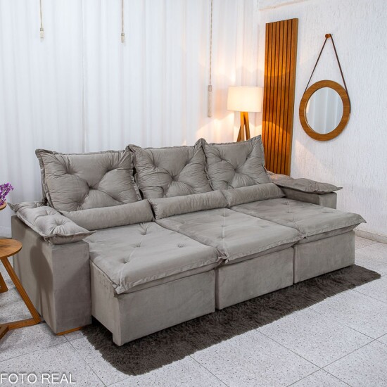 Sof� Retr�til Reclin�vel Bras�o 2.70m Veludo Bege - Sem Caixa