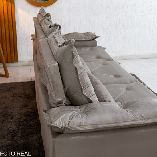 Sof� Retr�til Reclin�vel Bras�o 2.70m Veludo Bege - Sem Caixa