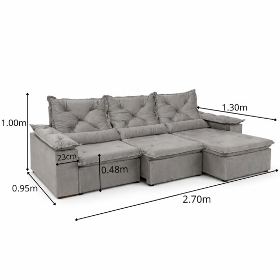 Sof� Retr�til Reclin�vel Bras�o 2.70m Veludo Bege - Sem Caixa