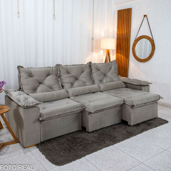Sof� Retr�til Reclin�vel Bras�o 2.70m Veludo Bege - Sem Caixa