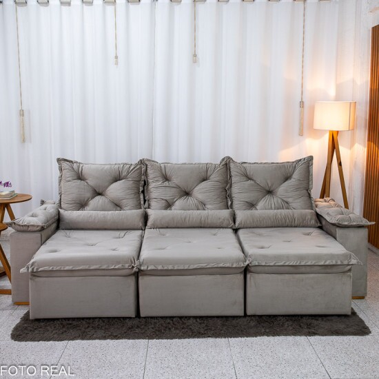 Sof� Retr�til Reclin�vel Bras�o 2.70m Veludo Bege - Sem Caixa