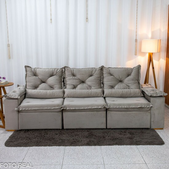 Sof� Retr�til Reclin�vel Bras�o 2.70m Veludo Bege - Sem Caixa