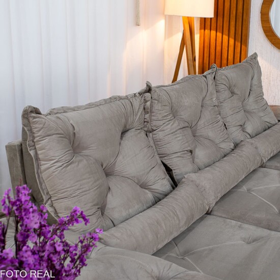 Sof� Retr�til Reclin�vel Bras�o 2.70m Veludo Bege - Sem Caixa