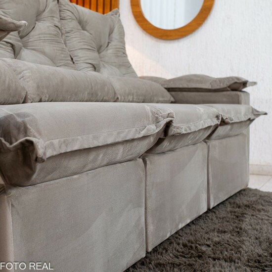 Sof� Retr�til Reclin�vel Bras�o 2.70m Veludo Bege - Sem Caixa