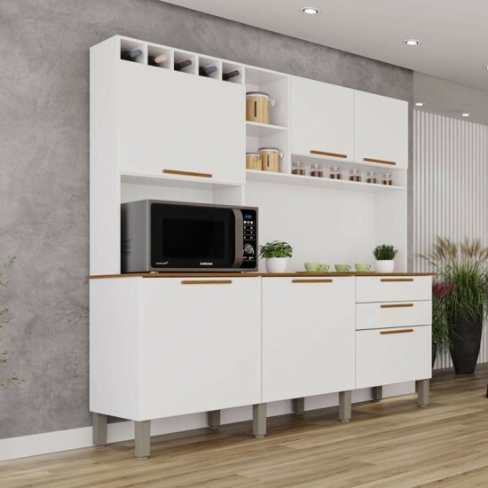 Arm�rio Cozinha New Top�zio Branco/Cinamomo 6 Portas 2 Gavetas Larg. 1.65m - Sall�to