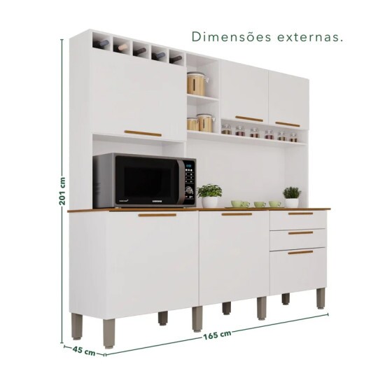 Arm�rio Cozinha New Top�zio Branco/Cinamomo 6 Portas 2 Gavetas Larg. 1.65m - Sall�to