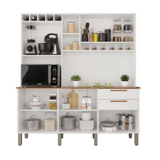Arm�rio Cozinha New Top�zio Branco/Cinamomo 6 Portas 2 Gavetas Larg. 1.65m - Sall�to