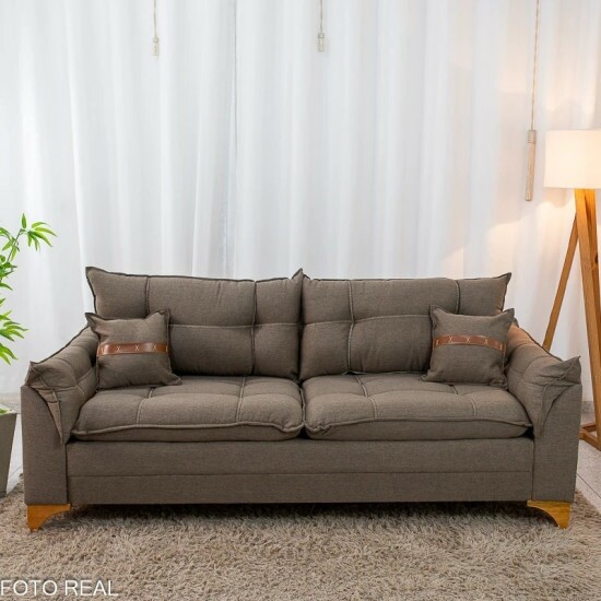 Sof� 3 Lugares Creta Linho Marrom 25 Larg. 1.80m - Molas bonnel