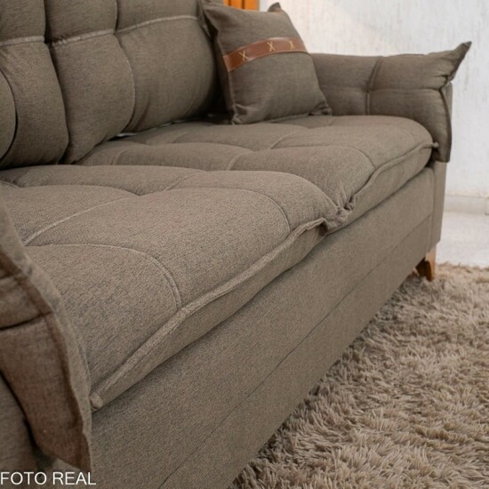 Sof� 3 Lugares Creta Linho Marrom 25 Larg. 1.80m - Molas bonnel