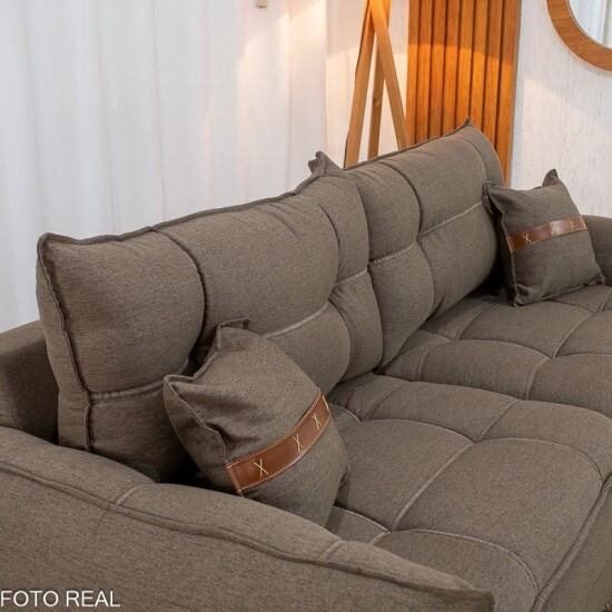 Sof� 3 Lugares Creta Linho Marrom 25 Larg. 1.80m - Molas bonnel