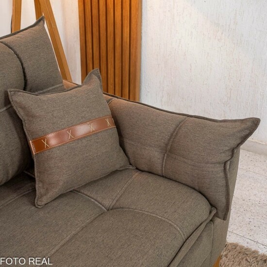 Sof� 3 Lugares Creta Linho Marrom 25 Larg. 1.80m - Molas bonnel