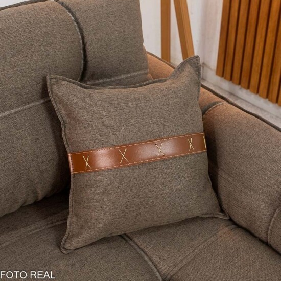 Sof� 3 Lugares Creta Linho Marrom 25 Larg. 1.80m - Molas bonnel