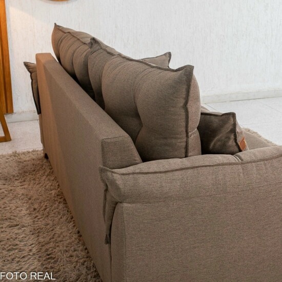 Sof� 3 Lugares Creta Linho Marrom 25 Larg. 1.80m - Molas bonnel