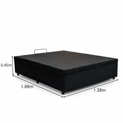 Base Box Ba� Casal Confort Sued Preto Blindado 138x188x45 cm - Issacar