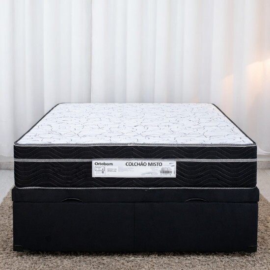 Colch�o Casal Airtech 150 Ortopillow Ortop�dico D45 Ortobom + Box Ba� Casal Prime Confort Sued Preto Blindado Issacar - 138x188x73 | Suporta at� 240kg