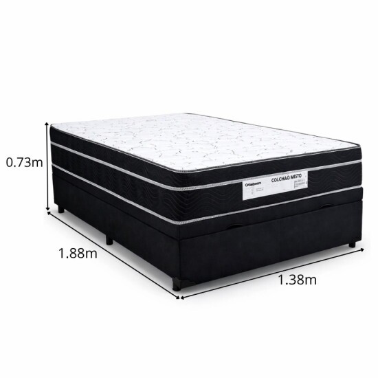 Colch�o Casal Airtech 150 Ortopillow Ortop�dico D45 Ortobom + Box Ba� Casal Prime Confort Sued Preto Blindado Issacar - 138x188x73 | Suporta at� 240kg