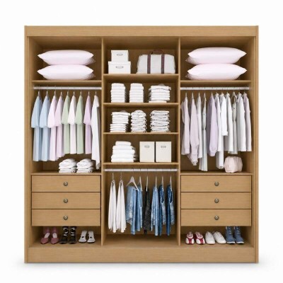 Roupeiro Casal Cristal Ripado Cinamomo/Off 3 Portas 6 Gavetas C/ 1 Espelho 100% MDF Larg. 2.42m - D Doro