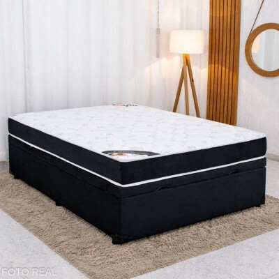 Colch�o Casal Classic Supreme Ortop�dico Lestespuma + Base Box Ba� Casal Prime Confort Sued Preto Blindado Issacar - 138x188x64 | Suporta at� 200kg
