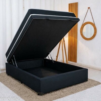 Colch�o Casal Classic Supreme Ortop�dico Lestespuma + Base Box Ba� Casal Prime Confort Sued Preto Blindado Issacar - 138x188x64 | Suporta at� 200kg