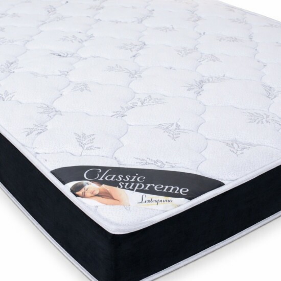 Colch�o Casal Classic Supreme Ortop�dico Lestespuma + Base Box Ba� Casal Prime Confort Sued Preto Blindado Issacar - 138x188x64 | Suporta at� 200kg