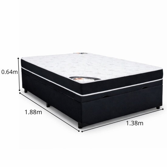 Colch�o Casal Classic Supreme Ortop�dico Lestespuma + Base Box Ba� Casal Prime Confort Sued Preto Blindado Issacar - 138x188x64 | Suporta at� 200kg
