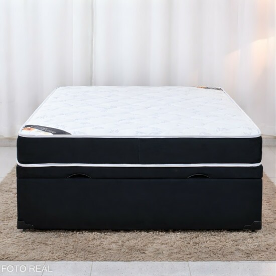 Colch�o Casal Classic Supreme Ortop�dico Lestespuma + Base Box Ba� Casal Prime Confort Sued Preto Blindado Issacar - 138x188x64 | Suporta at� 200kg