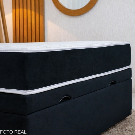 Colch�o Casal Classic Supreme Ortop�dico Lestespuma + Base Box Ba� Casal Prime Confort Sued Preto Blindado Issacar - 138x188x64 | Suporta at� 200kg