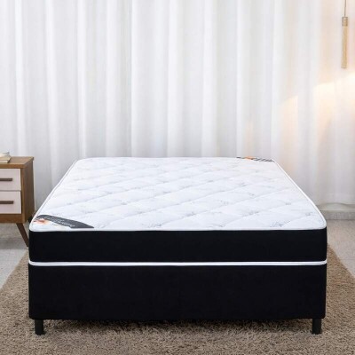 Colch�o Casal Classic Supreme Ortop�dico Lestespuma + Box Casal Sued Preto - Ortobel - 138x188x56 | Suporta at� 200kg