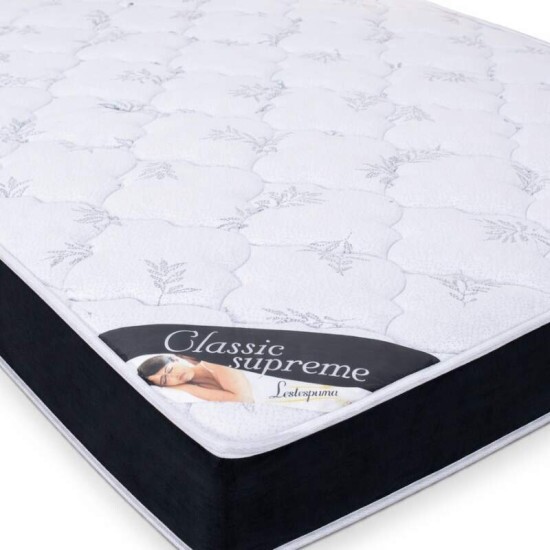 Colch�o Casal Classic Supreme Ortop�dico Lestespuma + Box Casal Sued Preto - Ortobel - 138x188x56 | Suporta at� 200kg