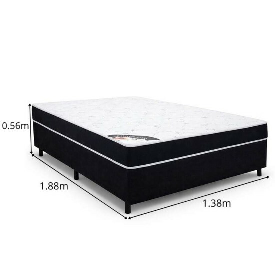 Colch�o Casal Classic Supreme Ortop�dico Lestespuma + Box Casal Sued Preto - Ortobel - 138x188x56 | Suporta at� 200kg