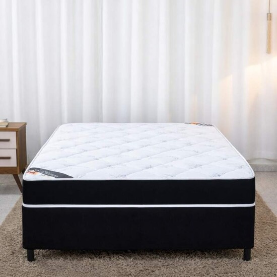 Colch�o Casal Classic Supreme Ortop�dico Lestespuma + Box Casal Sued Preto - Ortobel - 138x188x56 | Suporta at� 200kg